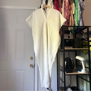 Black Crane Elegant White Midi Dress